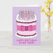 ハッピーバースデーのツインケーキとキャンドル カード (黄色い花)