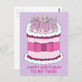 ハッピーバースデーのツインケーキとキャンドル ポストカード (正面/裏面)
