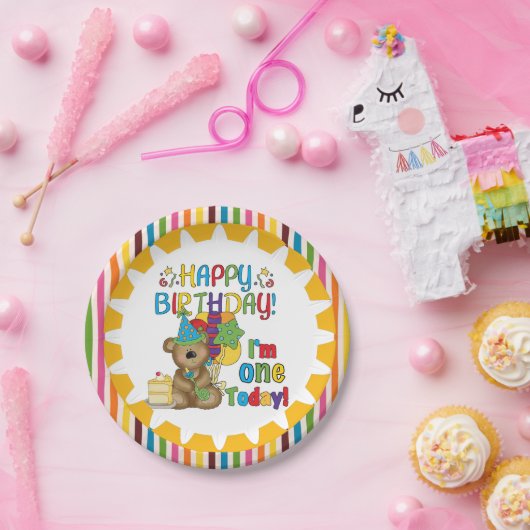 ハッピーバースデーのテディー・ベアの第1誕生日の紙皿 ペーパープレート (パーティー)