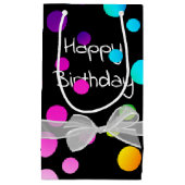 ハッピーバースデーのドットの弓 スモールペーパーバッグ (正面)