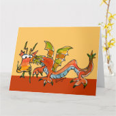 ハッピーバースデーのドラゴンの呼吸おもしろカード カード (黄色い花)