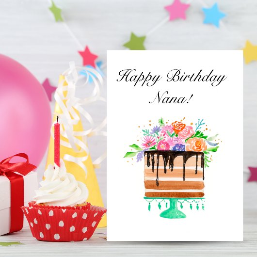 ハッピーバースデーのナナの水彩画のケーキの誕生日 カード
