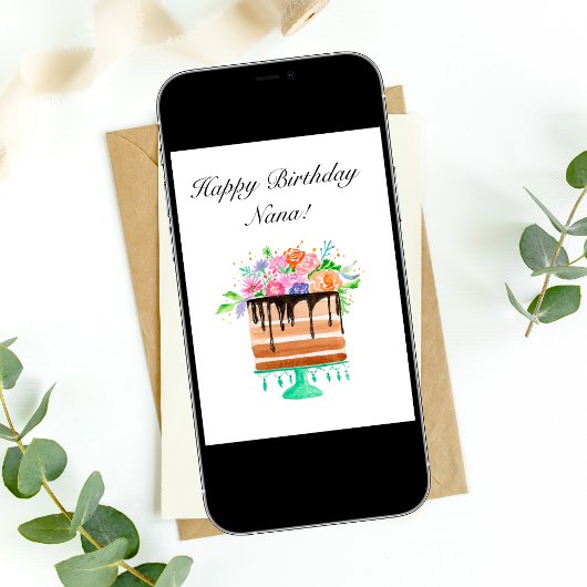 ハッピーバースデーのナナの水彩画のケーキの誕生日 カード