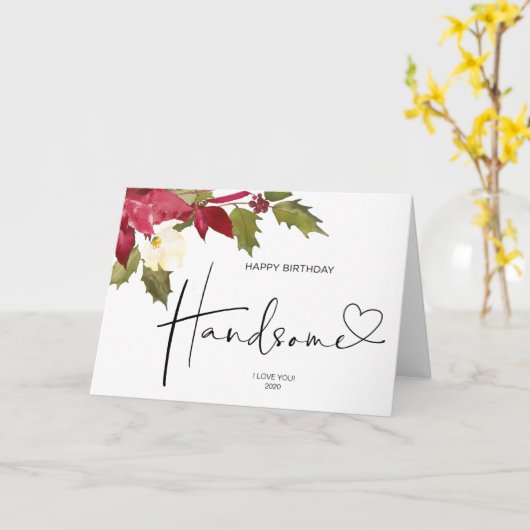 ハッピーバースデーのハンサムなクリスマスプレゼント夫人へ カード (黄色い花)