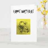 ハッピーバースデーのバイクもしくは自転車に乗る人カード カード (黄色い花)