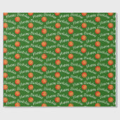 ハッピーバースデーのバスケットボールを緑 ラッピングペーパー (フラット)