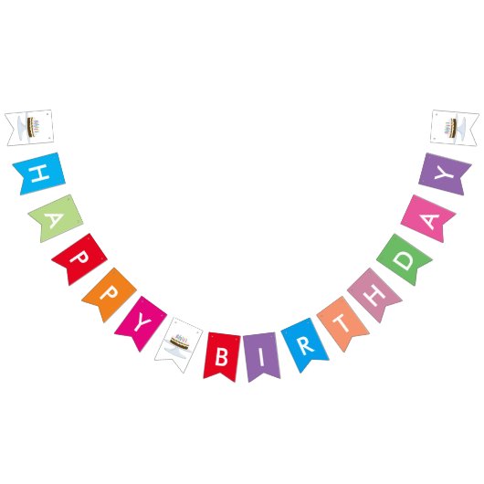 ハッピーバースデーのバナーとケーキとキャンドル バンティングフラッグ (全)