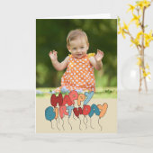 ハッピーバースデーのバルーン文字の折り畳み写真 カード (黄色い花)