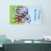 ハッピーバースデーのパステル調の母馬のブラウンのベビーの子馬 横断幕 (トレードショー)