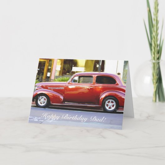 ハッピーバースデーのパパのクラシックで赤い車 カード (正面)