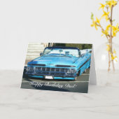 ハッピーバースデーのパパクラシックで青い車の挨拶状 カード (黄色い花)