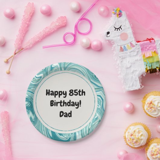 ハッピーバースデーのパーソナライズされた青い液体の大理石の紙 ペーパープレート (パーティー)