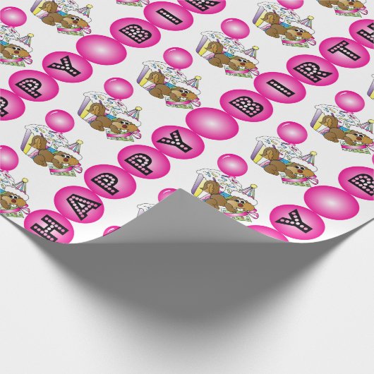 ハッピーバースデーのパーティーのリス|のピンク ラッピングペーパー (角)
