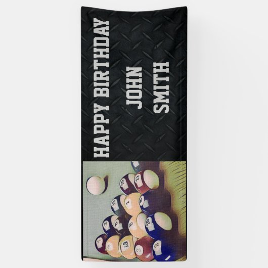 ハッピーバースデーのビリヤードの人の旗 横断幕 (縦)