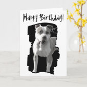 ハッピーバースデーのピットブルの挨拶状 カード (黄色い花)