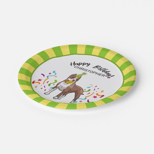 ハッピーバースデーのピットブルライト犬のパーティー ペーパープレート (アングル)