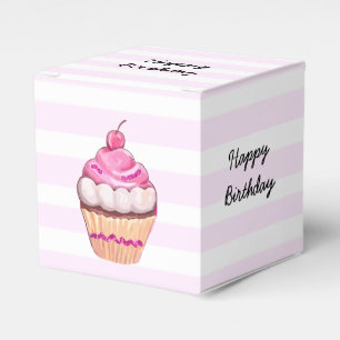 ハッピーバースデーのピンクのさくらんぼのカップケーキ箱 フェイバーボックス