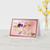 ハッピーバースデーのピンクの帽子屋 カード (黄色い花)