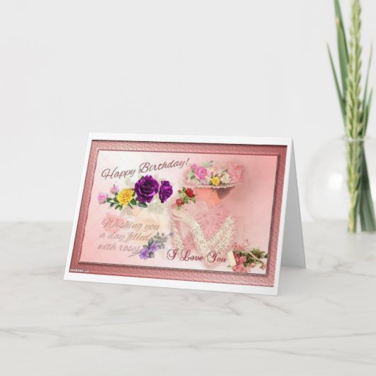 ハッピーバースデーのピンクの帽子屋 カード (正面)