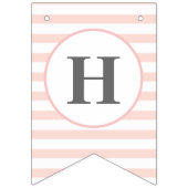 ハッピーバースデーのピンクの白のストライプの女の子の第1パーティー バンティングフラッグ (第2の旗)