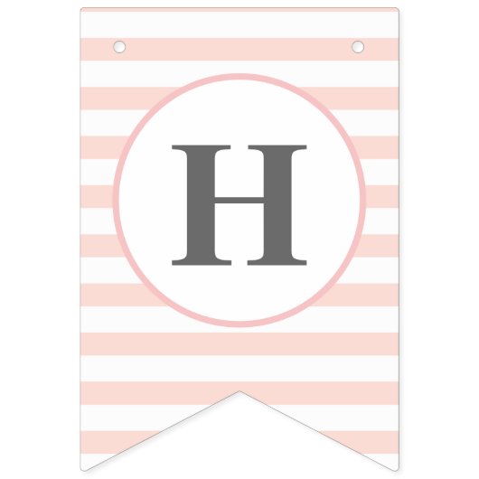 ハッピーバースデーのピンクの白のストライプの女の子の第1パーティー バンティングフラッグ (第2の旗)