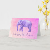 ハッピーバースデーのピンクの紫色の水彩画象 カード (黄色い花)