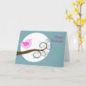 ハッピーバースデーのピンクの鳥 カード (黄色い花)