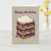 ハッピーバースデーのピーナッツバターおよびゼリーサンドイッチ カード (黄色い花)