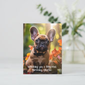 ハッピーバースデーのフレンチキーのジャングルの子犬 ポストカード (スタンド正面)