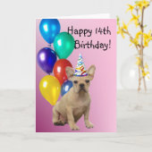 ハッピーバースデーのフレンチ・ブルドッグの挨拶状 カード (黄色い花)