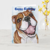 ハッピーバースデーのブルドッグのスマイル カード (黄色い花)