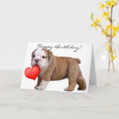 ハッピーバースデーのブルドッグの子犬の挨拶状 カード (黄色い花)