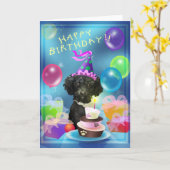 ハッピーバースデーのプードルの気球 カード (黄色い花)