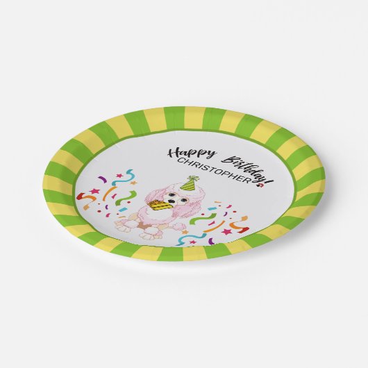 ハッピーバースデーのプードル犬のパーティー ペーパープレート (アングル)