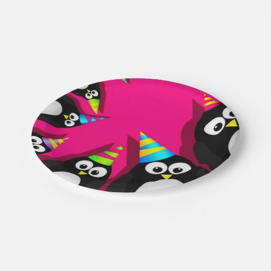 ハッピーバースデーのペンギンの紙皿 ペーパープレート (アングル)