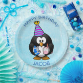 ハッピーバースデーのペンギンの青書のプレート ペーパープレート (パーティー)