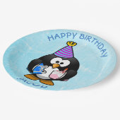 ハッピーバースデーのペンギンの青書のプレート ペーパープレート (アングル)