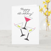 ハッピーバースデーのマルティーニガラスの挨拶状 カード (黄色い花)