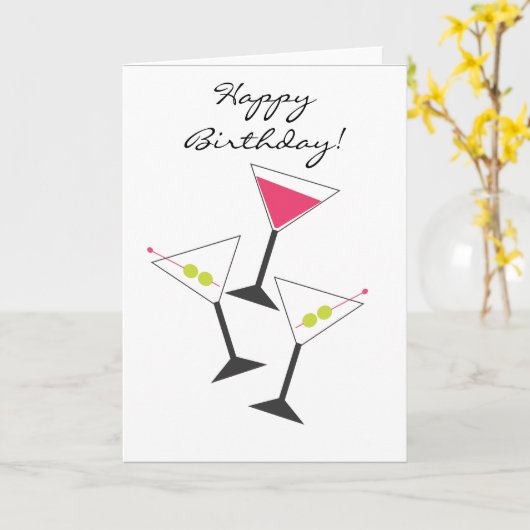 ハッピーバースデーのマルティーニガラスの挨拶状 カード (黄色い花)