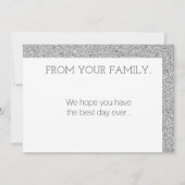 ハッピーバースデーのモダンで贅沢でカスタムな銀製のグリッター カード (裏面)