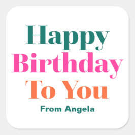 ハッピーバースデーのユーカラフルはっきりしたタイポグラフィ スクエアシール