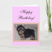 ハッピーバースデーのヨークシャーテリアの子犬の挨拶状 カード (正面)