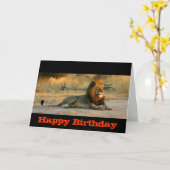 ハッピーバースデーのライオンの日没 カード (黄色い花)