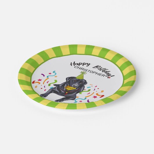 ハッピーバースデーのラブラドル・レトリーバー犬犬のパーティー ペーパープレート (アングル)