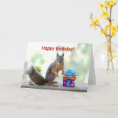 ハッピーバースデーのリス カード (黄色い花)