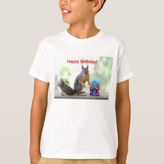 ハッピーバースデーのリス Tシャツ (正面)