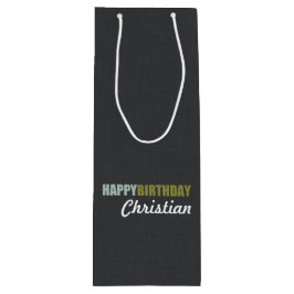 ハッピーバースデーのリネン灰色 ワインギフトバッグ