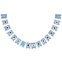 ハッピーバースデーのロケットの船のブルーグレーの旗布の旗 バンティングフラッグ