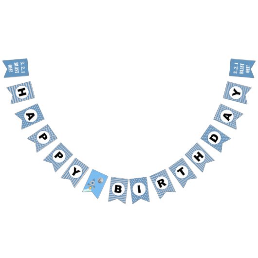 ハッピーバースデーのロケットの船のブルーグレーの旗布の旗 バンティングフラッグ (全)