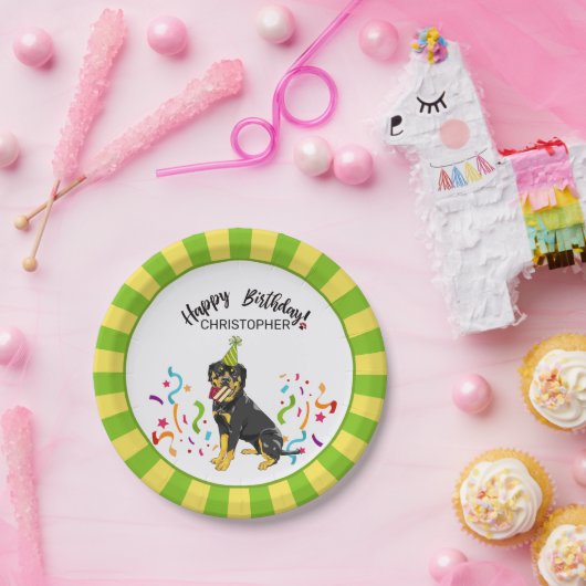 ハッピーバースデーのロットワイラー犬のパーティー ペーパープレート (パーティー)